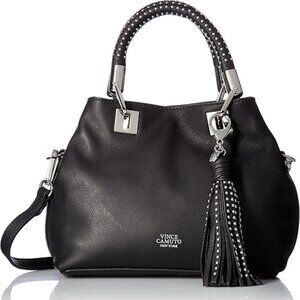 Vince Cauto Elva Black Pebbled Leather Studded Crossbody Purse